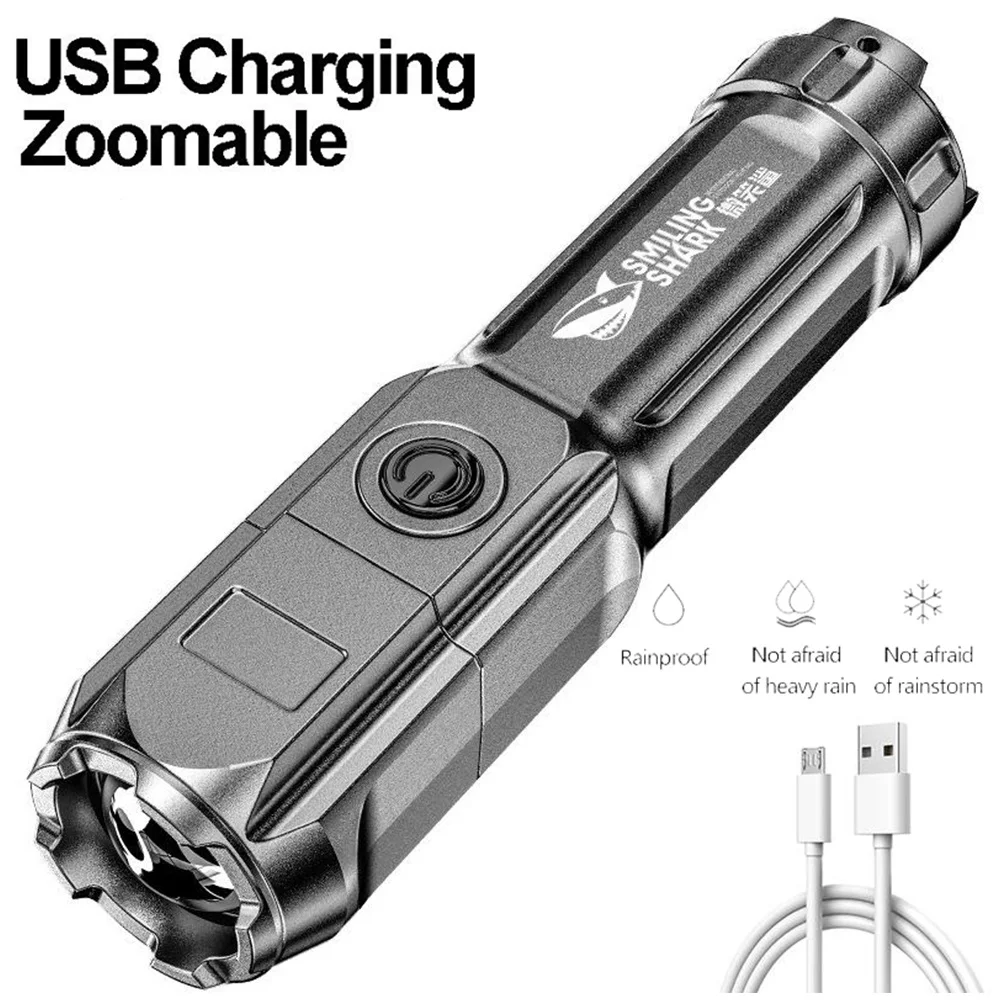 Multifunction LED Flashlight Rechargeable Searchlight Zoomable Torch Outdoor Waterproof Camping Lamp Work Light Emergency Lamp