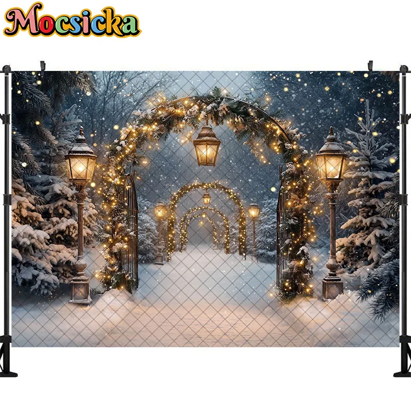 Mocsicka Photography Background Snow Park Lights Christmas Tree Holiday Decoration Kids Photo Backdrop Photo Studio Props