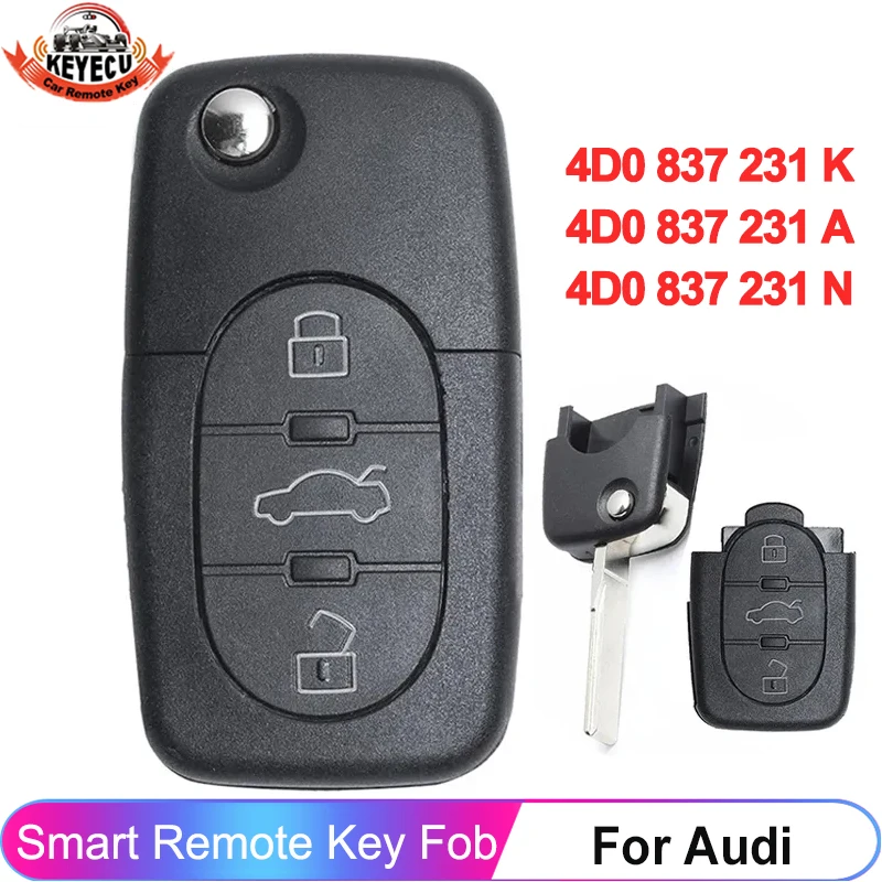 KEYECU 3 Buttons 433MHz Remote Key Control Fob 4D0 837 231 K / 4D0 837 231 A / 4D0 837 231 N For Audi A3 A4 A6 A8 TT