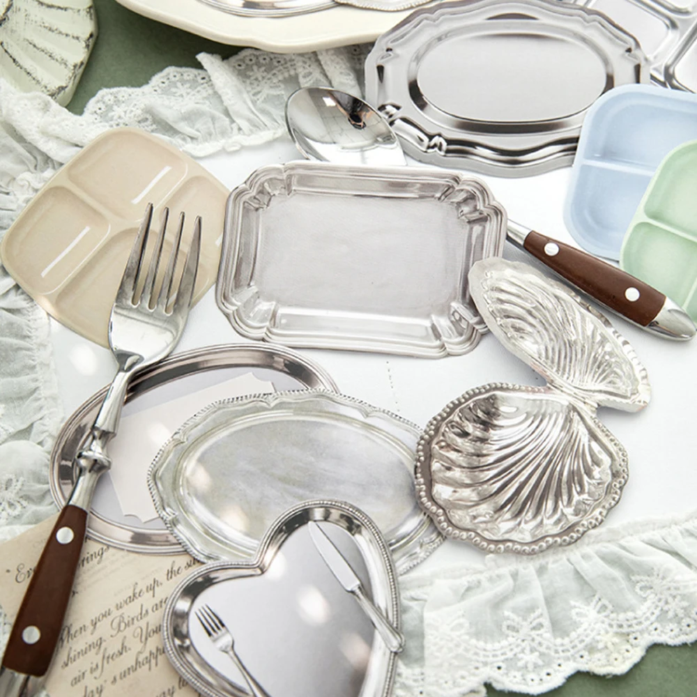 10pcs Shopping Basket Luggage Plate Tin Box Pattern Material Hand Account DIY Decoration Gift Collage