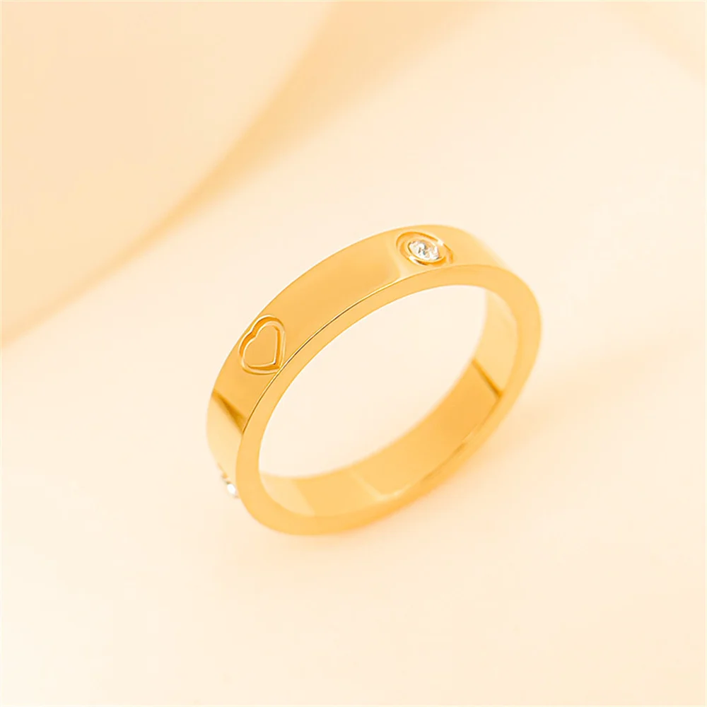 Edelstahl-Liebesring, INS, schlichter Ring mit Kristall, Roségoldfarben, für Damen, trendiger Schmuck aus Titanstahl, Hochzeitsaccessoires. – Detail 4