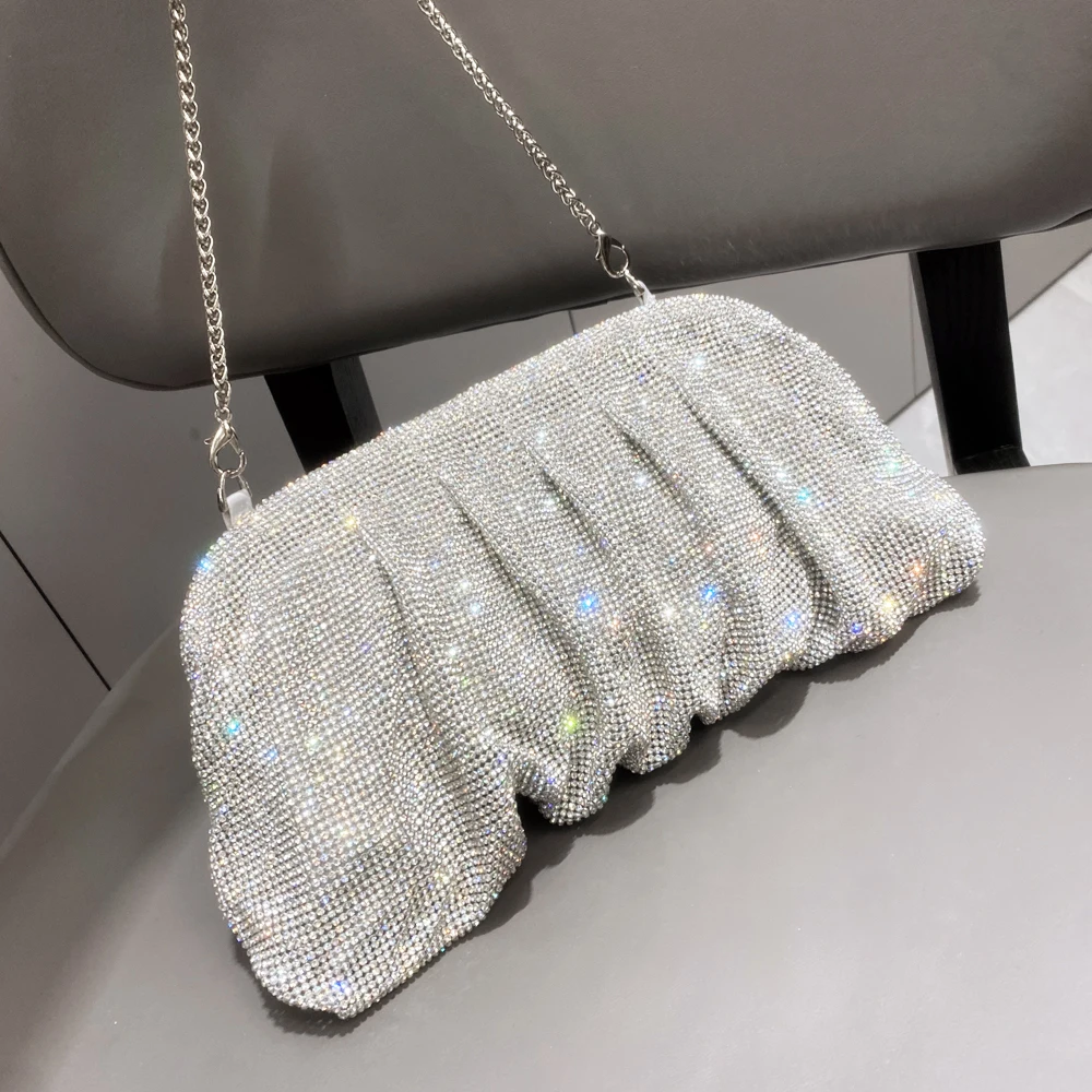 

Shiny Rhinestones Handmade Evening Clutch Bags New Folds Purses and Handbags Luxury Designer Wedding Party High Quality Handbag