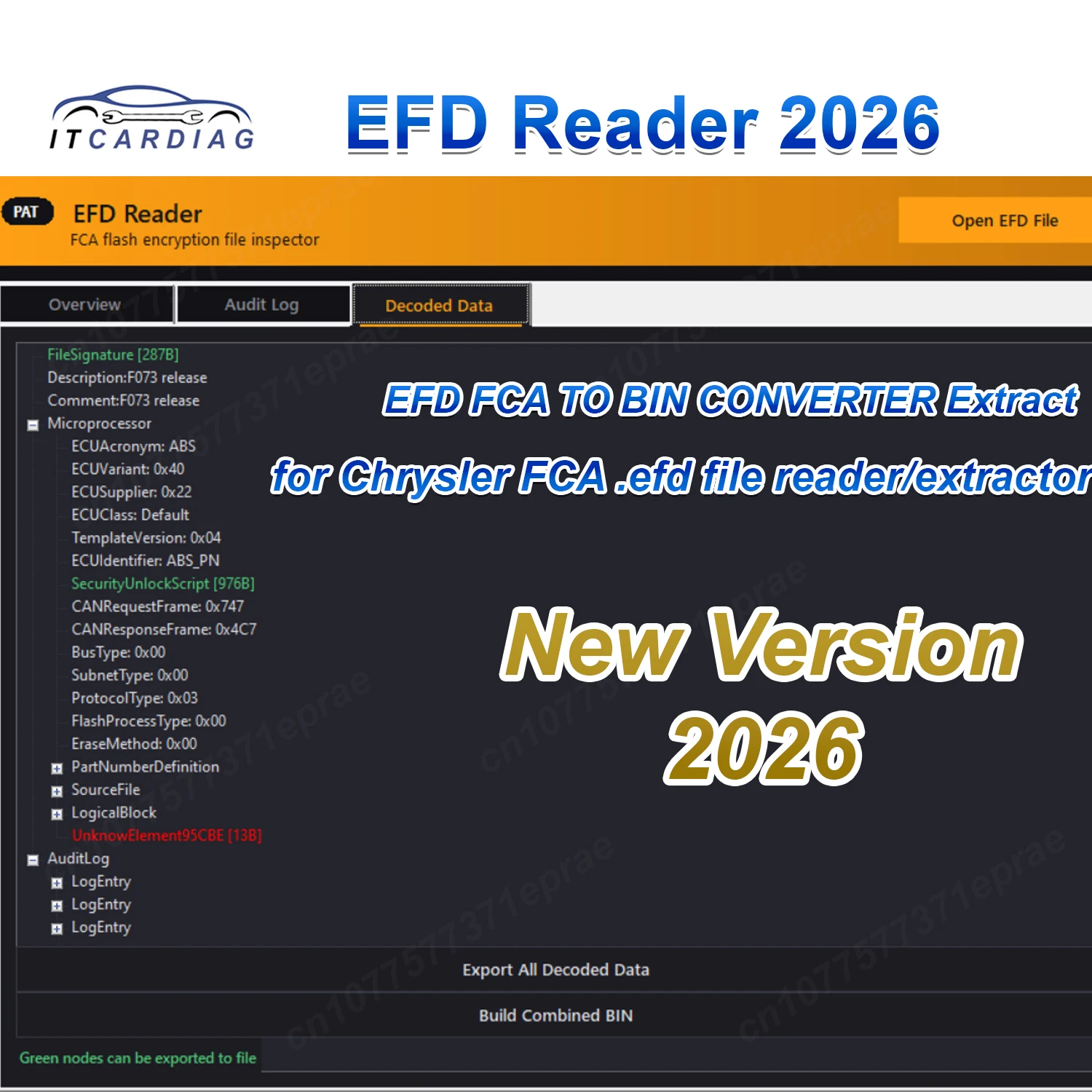 2026 New Version EFD Reader Decode FCA .Efd Files EFD to BIN for FCA Converter For CHRYSLER FCA .Efd File Reader / Extractor