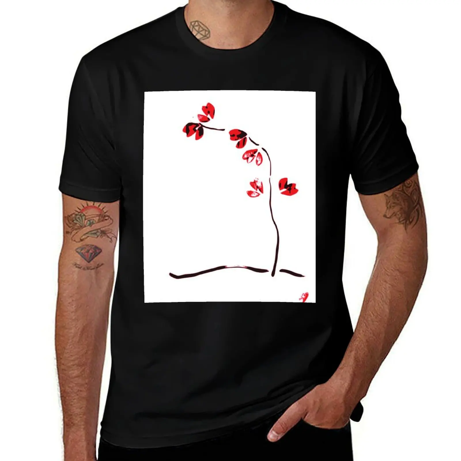 Red flower - ikebana minimalist design T-Shirt Casual Work Wear T-Shirt