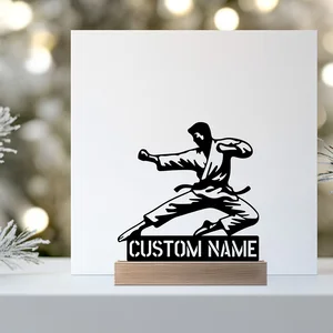 1pc Abstract Karate kongfu Custom Name Metal Statue With Wood Base Iron Ornament Tin Sculpture Handicraft With Wood Base