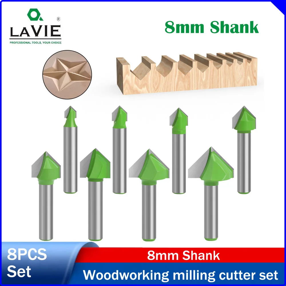 

LAVIE 1pc 8mm Shank New Bright Green V-Groove Router Bit,Integrated Board Flanging Bit,Factory Direct,Woodworking Engraving Bit