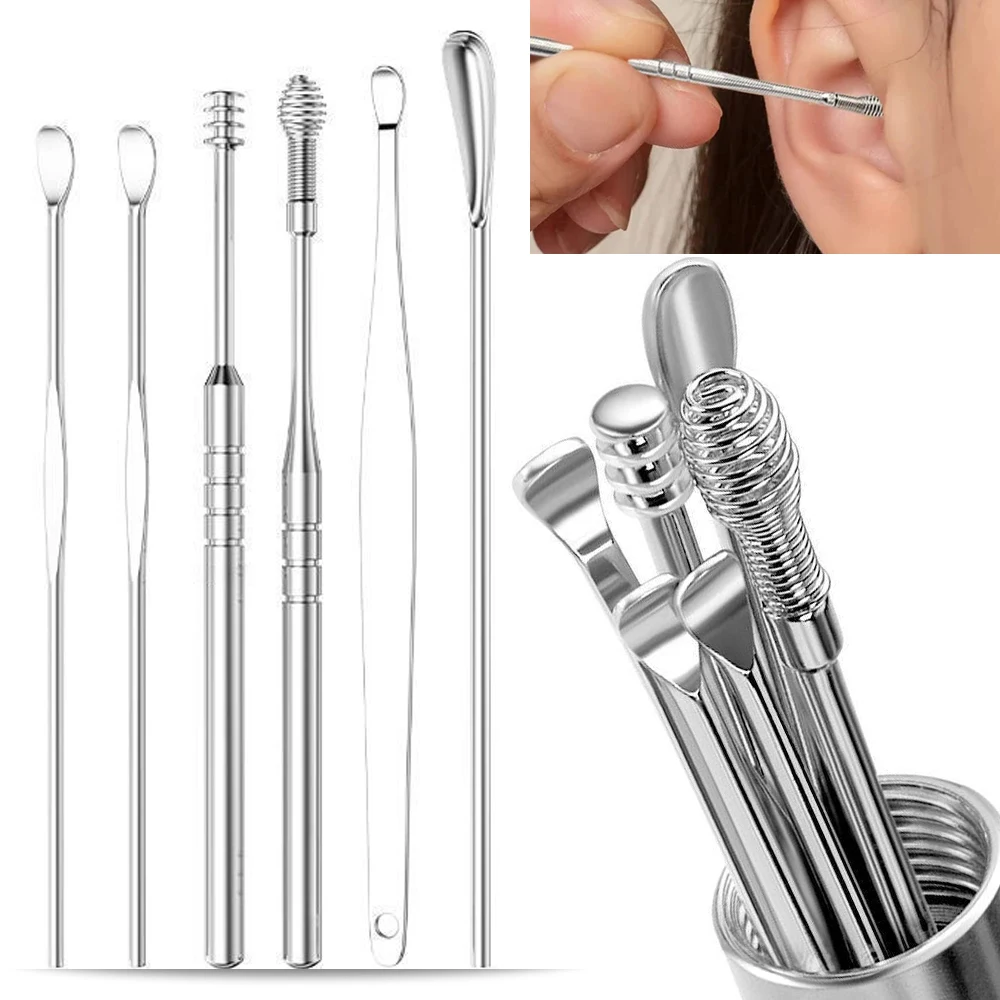 6/7Pcs Stainless Steel Earwax Collector Spiral Turn Ear Stick Cleaning Ear Swab Reusable Portable Cleaner Ear Wax Removal Tool