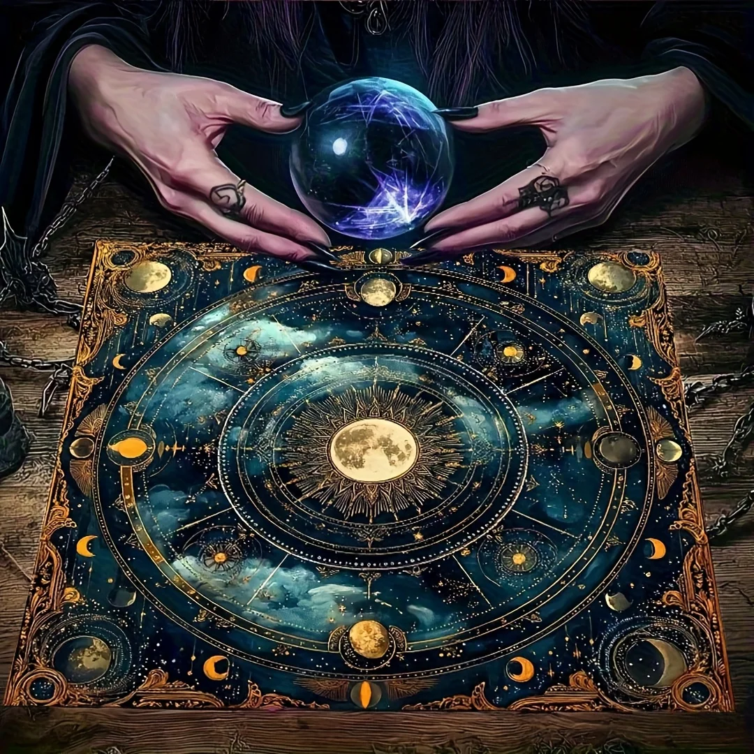 Mystical Tarot Zodiac Astrology Celestial Tablecloth Boho Witchy Decorative Cloth 60x60cm Cosmic Wicca Decor Mat