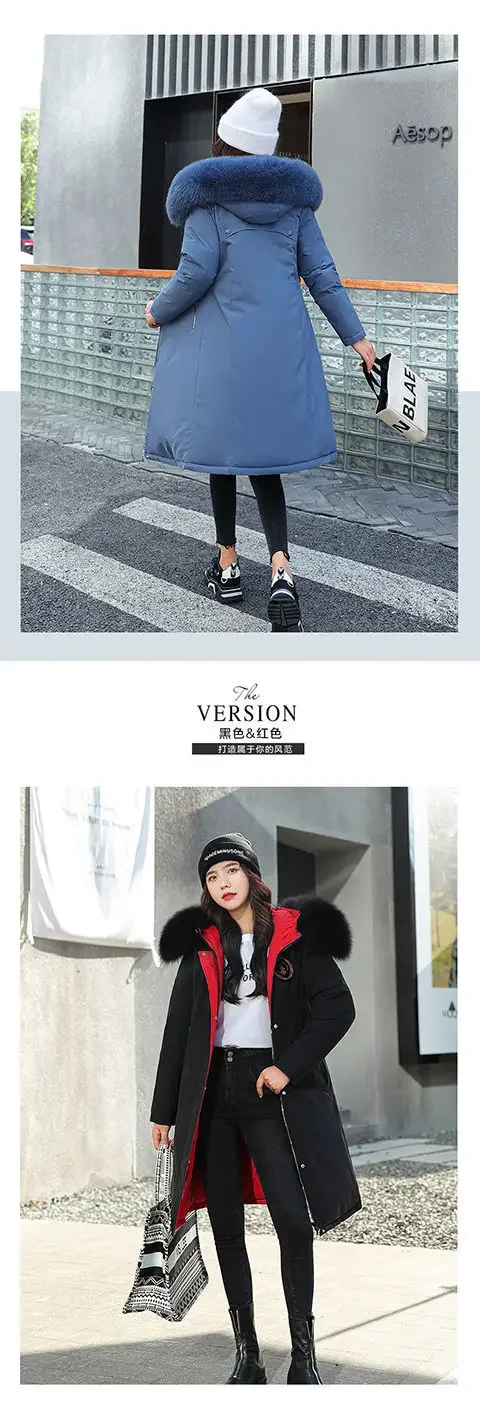 Double Sided Wearing Parker 2026 Winter New Women's Down Cotton Jacket Big Fur Collar Hooded Coat Female Thicken Parka Overcoat