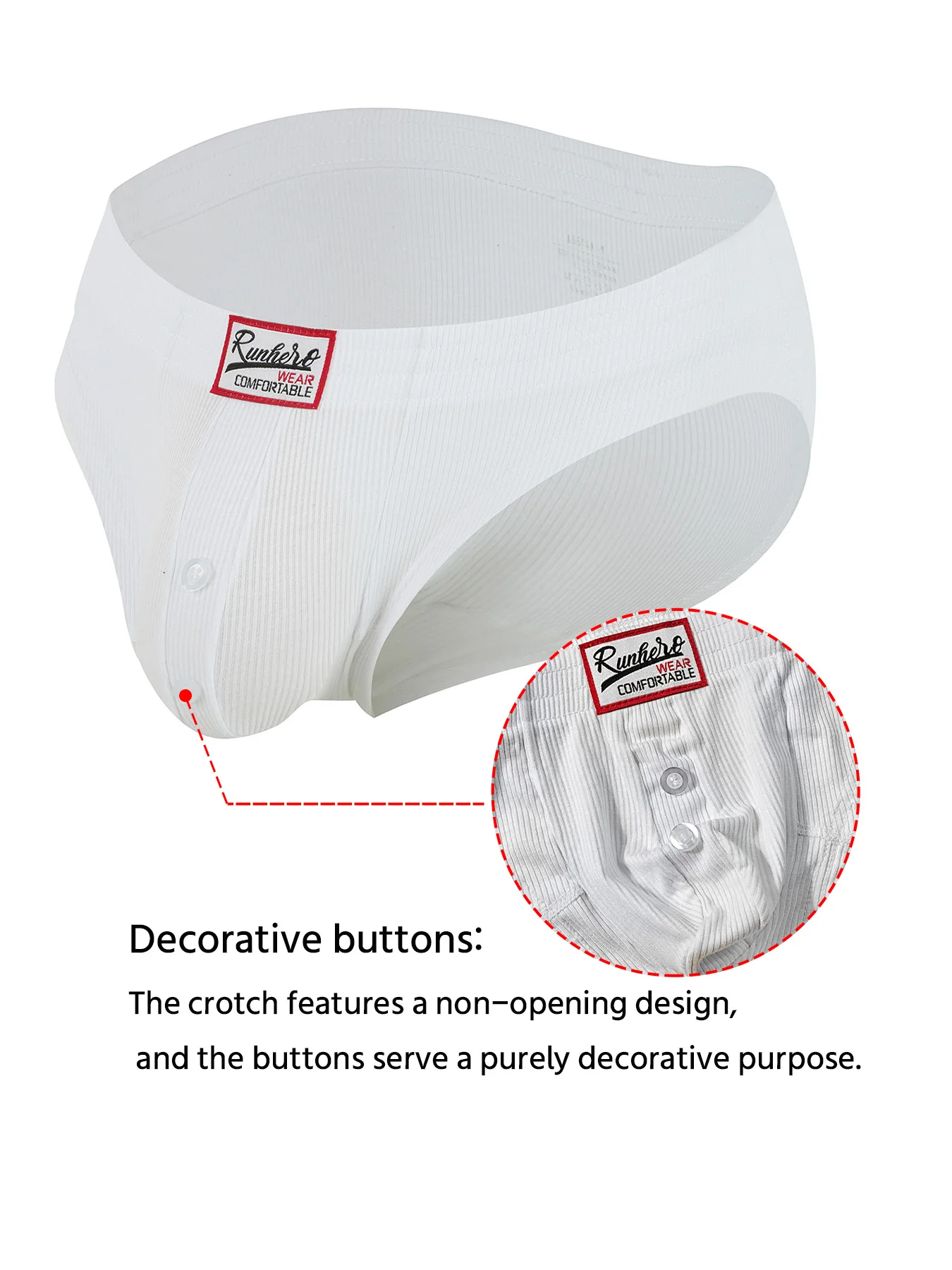 Men's Triangle Underwear, Made of Synthetic Cotton, High Elasticity, Lifting, Button Decoration, Comfortable Slim Fit Solid Colo