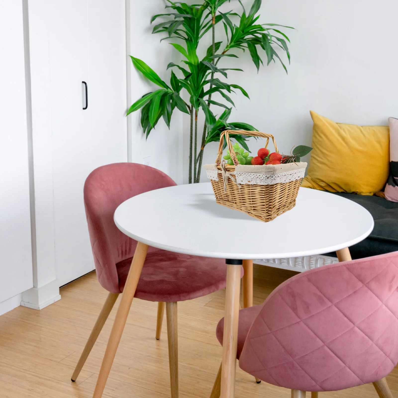 Cesta de Picnic tejida delicada, organizador de almacenamiento rústico de mano para exteriores, contenedor de embalaje de regalo multiusos para decoración del hogar