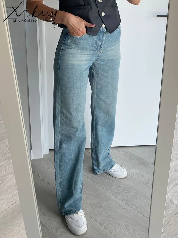 MiuKoMiYa Wide Leg Pink Jeans For Women High Waist Gray Full Denim Pants Straight Vintage Jean Women 2023 Fashion Denim Trousers