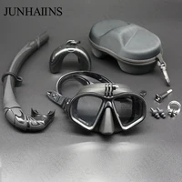 Wet Go-pro Mount Máscara de buceo de bajo volumen Máscara de buceo de vidrio templado Máscara de buceo tipo J Juego de snorkel con soporte para cámara Negro