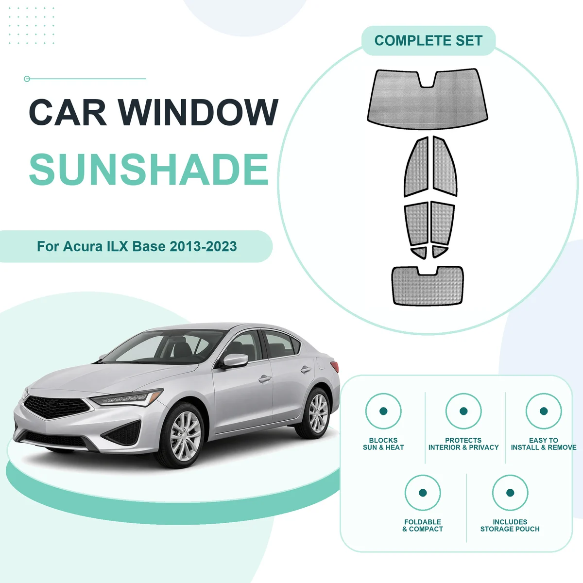 For Acura ILX Base 2013-2023 Custom Full Set Window Sunshades Aluminum Foil Suction Cup Anti UV Privacy