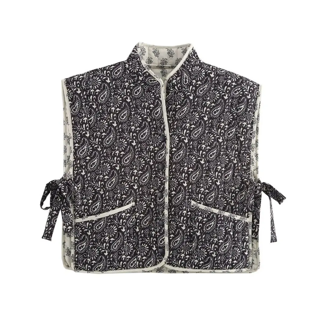 

Осенне-зимняя женская куртка с хлопковой подкладкой и принтом на шнуровке, жилет в европейском и американском стиле, модная новинка