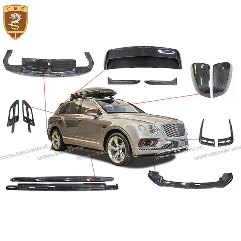 Front Rear Bumper Diffuser Side Skirts Spolier Wing Rearview Mirror Covers For BENTLEY BENTAYGA W12 Real Carbon Fiber Bpdykits