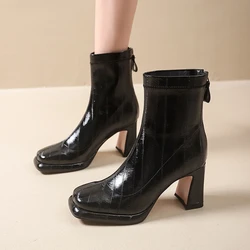 Platform Women Ankle Boots Leather Fashion High Heels Shoes 2025 Trend Designer Classic Chunky New Pumps Goth Winter Botas Mujer