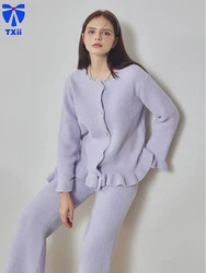 TXii Autumn and Winter New Simple Solid Color Violet Loose Thick Half Velvet suit Thick Sweet Cardigan High-end Home Clothes