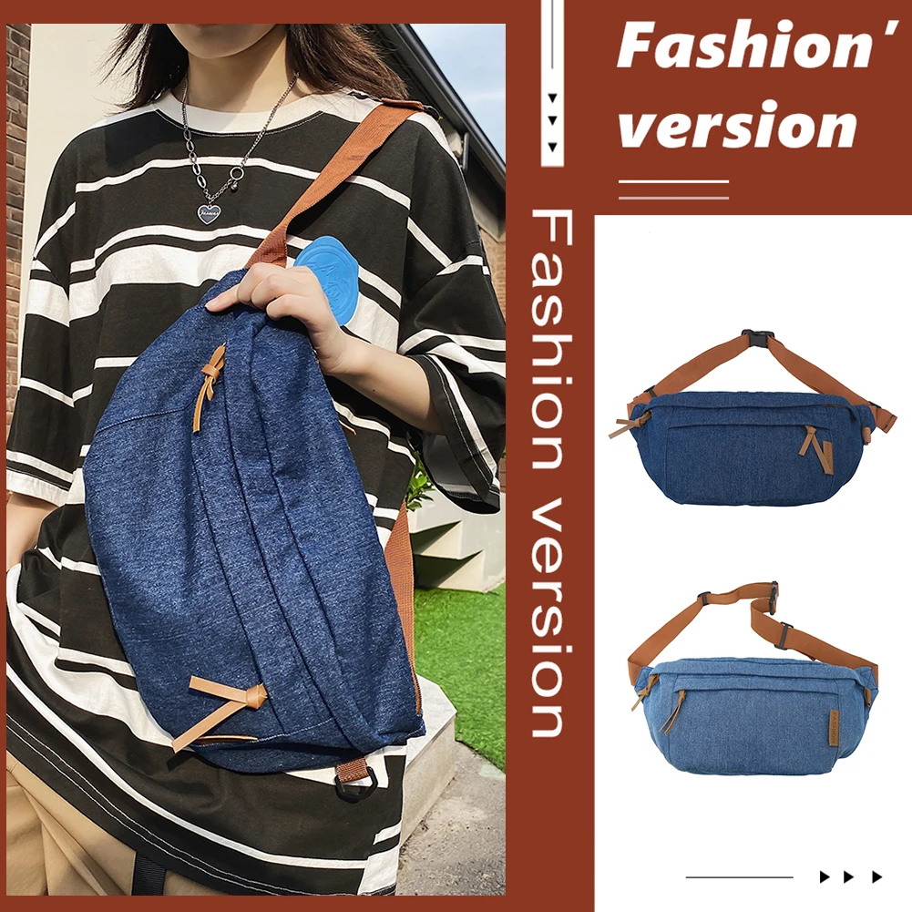 

Джинсовая нагрудная сумка Harajuku, мужская и женская сумка на плечо, большая вместительная регулируемая сумка на плечо, однотонная модная поясная сумка в стиле хип-хоп