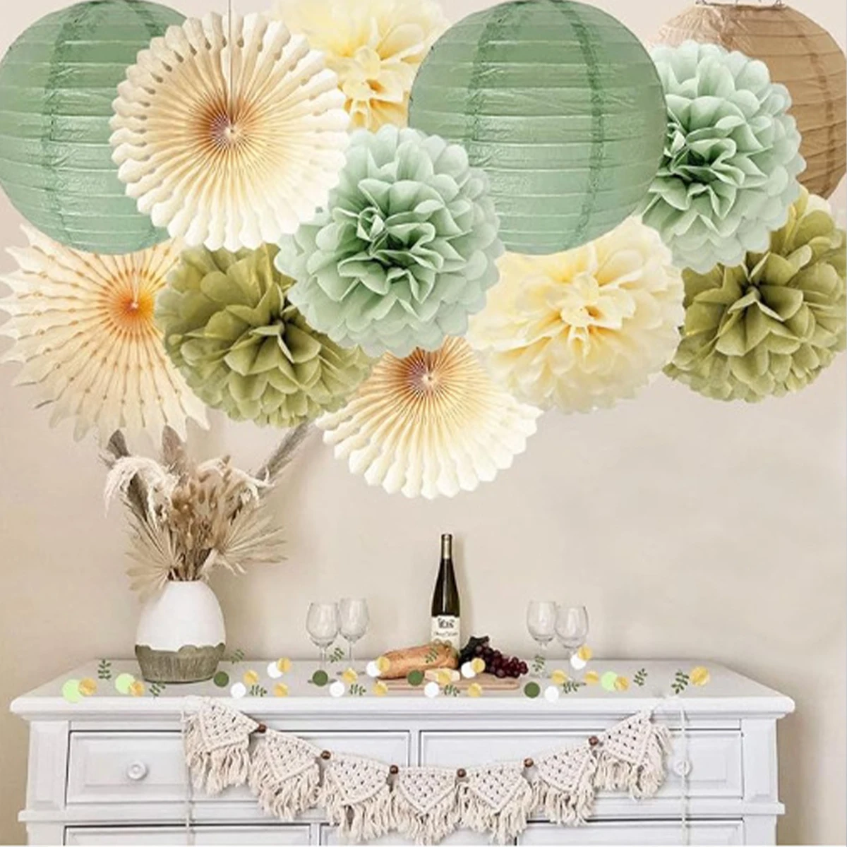 13pcs/set Hanging Paper Fans Tissue Paper Flower  Honeycomb Balls for Birthday Party Wedding Decorations