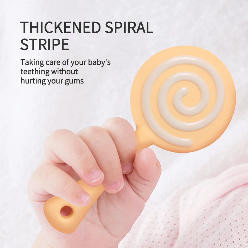 1pcs Baby Teether Toys 0 To 12 Months Training Grip Strength Lollipop Shape Baby Reborn Soft Silicone Baby Accessory Chewing Toy