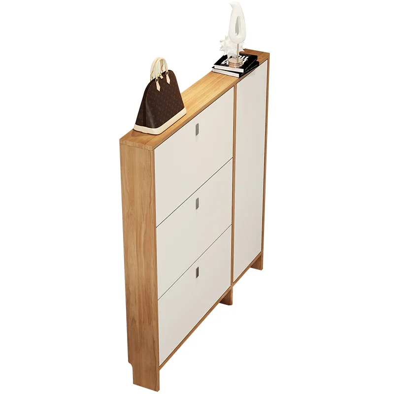 Ultra-thin dumper shoe cabinet Simple modern economical porch cabinet baking paint large capacity 17cm shoe cabinet.