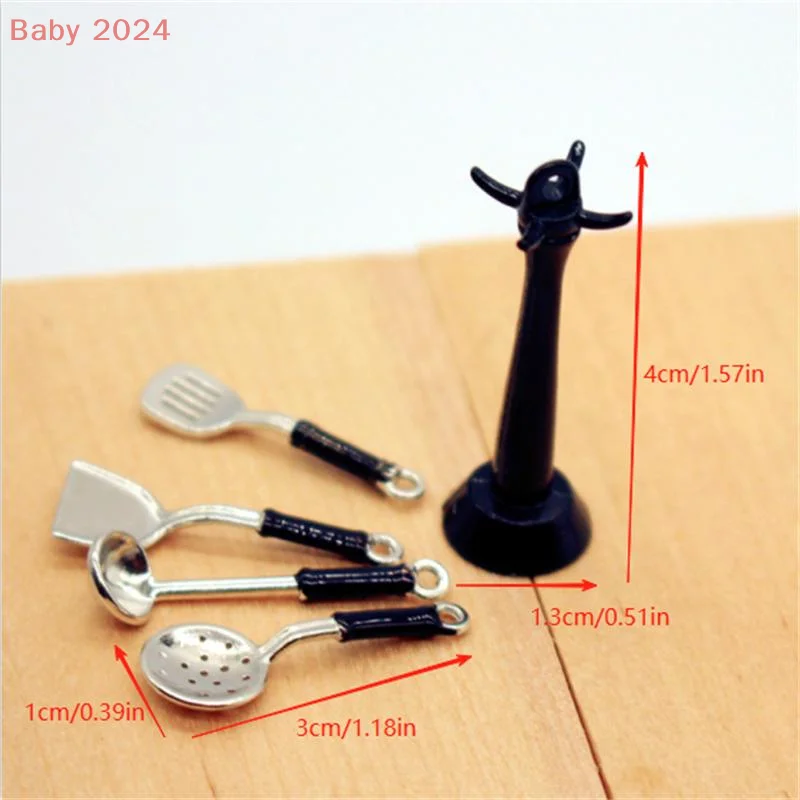 Dollhouse Kitchen Hanging Spoon Spatula Colander 5-piece Miniatures Model Kids Pretend Play Toy