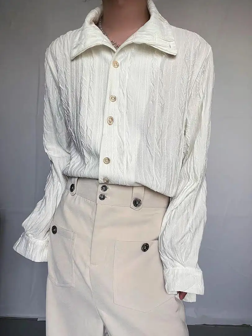 

Men's Long Sleeve Embroidered Shirt Slim Fit Stand Collar Breathable Youthful Style Four Seasons Universal Flat Iron Treatment