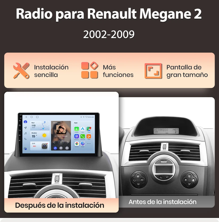 Junsun Radio mit KI-Sprachsteuerung für Renault Megane 2 2002-2009, kabelloses CarPlay, Android Auto, 2DIN Autoradio mit Bluetooth, DAB+, GPS, RDS – Detail 3