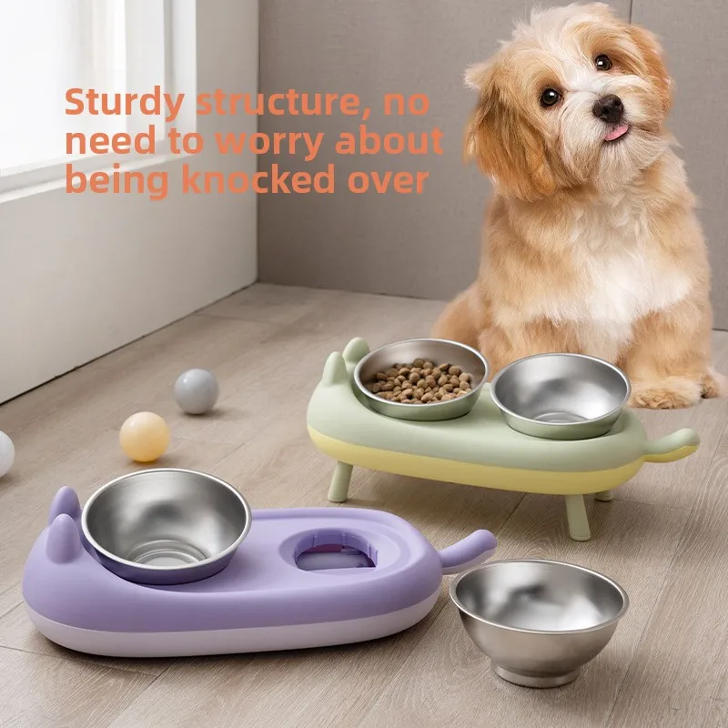 

Elevated Dual Pet Bowl, Tilted Cat Dog Feeder with Non-Slip Base for Neck & Spine Health, Anti-Choking Design