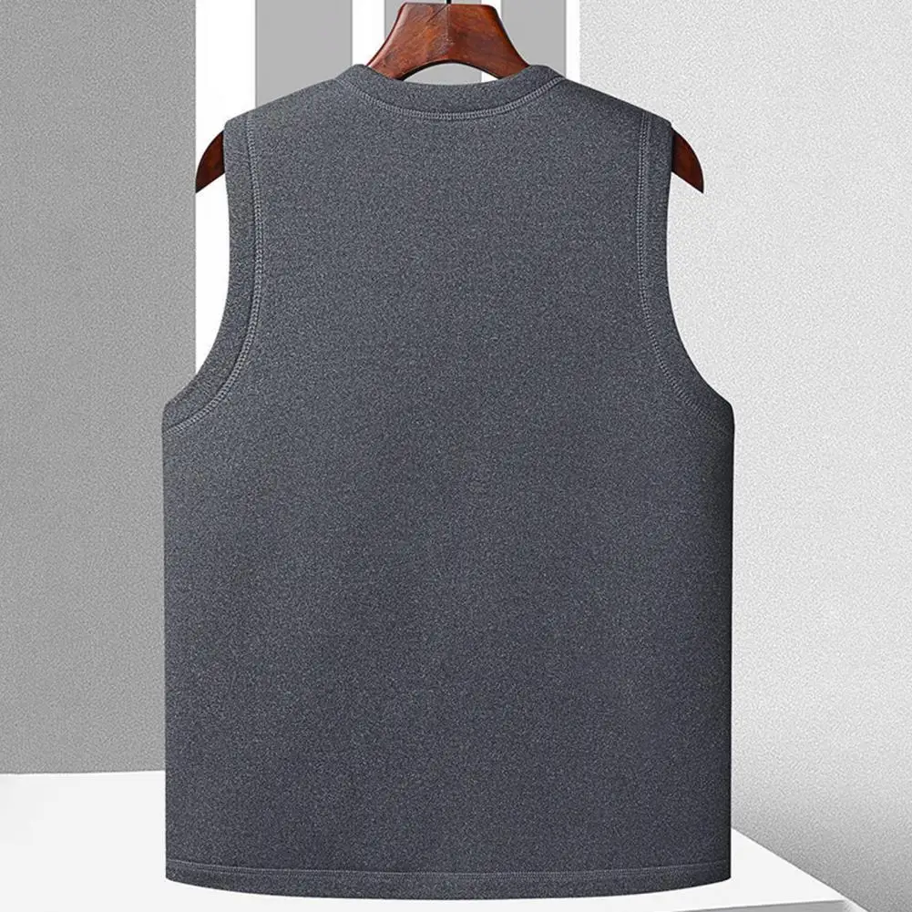 Men Fleece Vest Men's Fall Winter Single-breasted V Neck Plush Sleeveless Cardigan with Pockets Casual Cold Resistant Plus Size