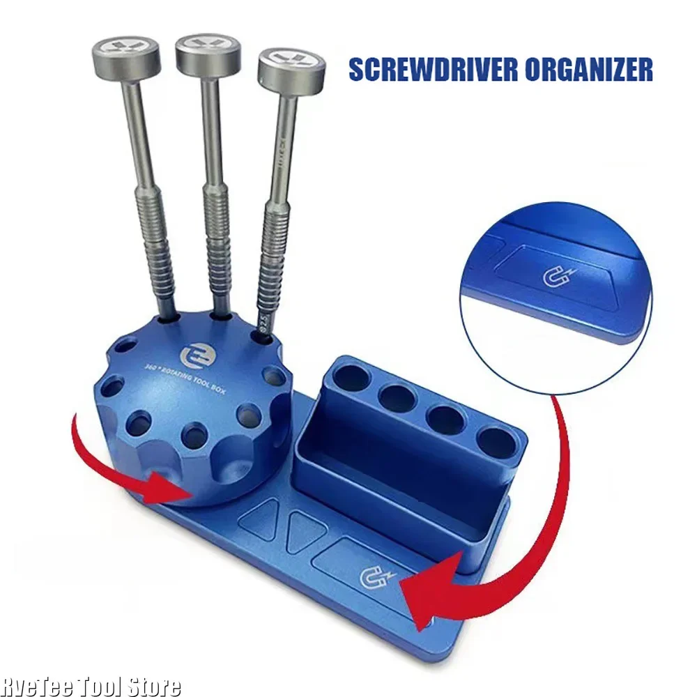 

Cell Phone Repair Screwdriver Desktop Storage Organization Parts Box Magnetic Tool Box 360° Rotating Case Tools Packaging