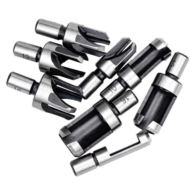 dwan 8Pieces Carbon Steel Woodworking Chamfer Drill Bits Straight and Tapered for Quick and Easy Woodworking