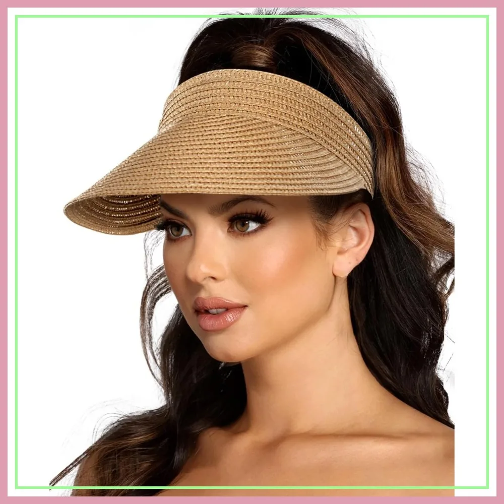 

Wide Brim Sun Visor Hat for Women, UPF50+ Straw Hat Packable Foldable for Summer