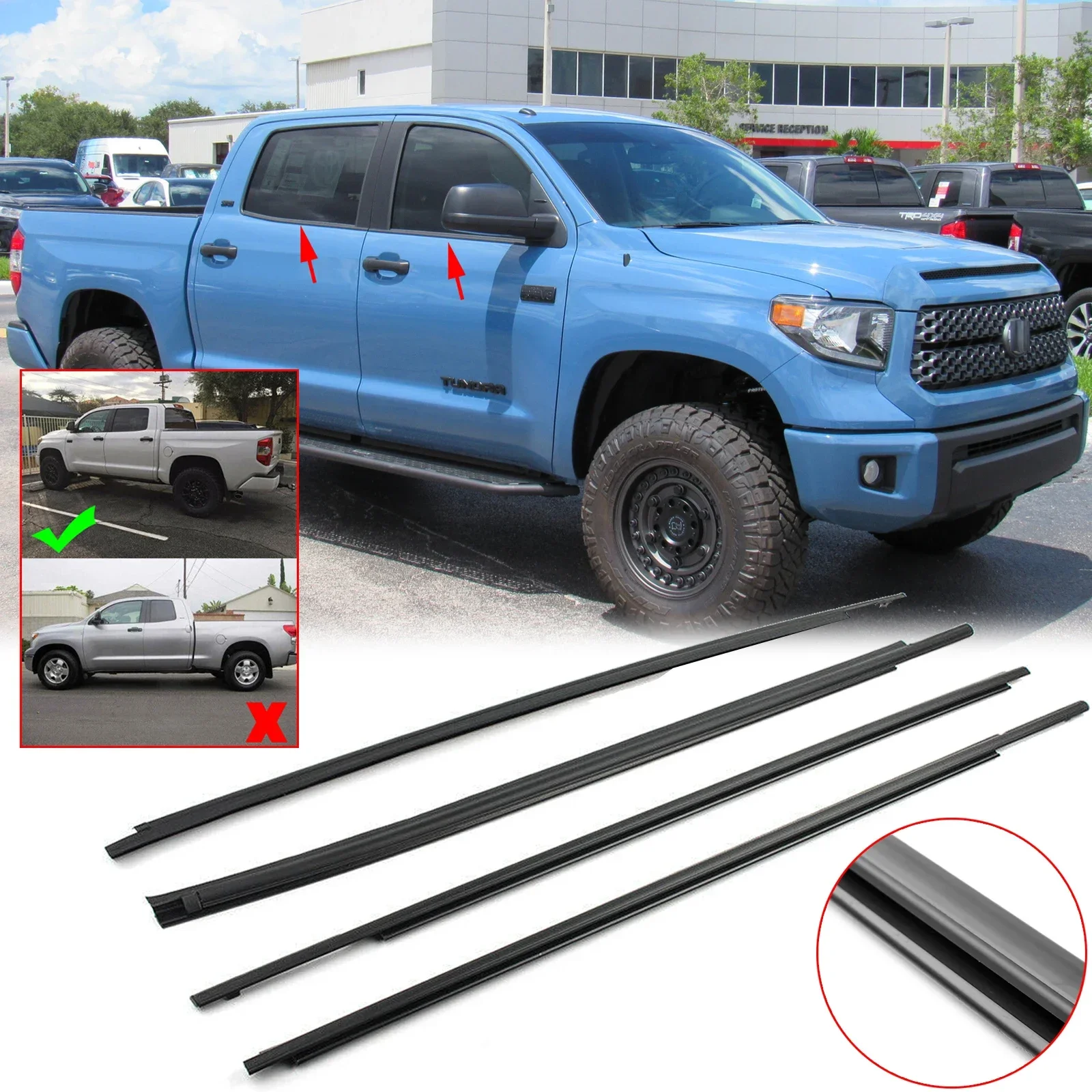 

4 шт., уплотнитель для внешнего окна, ремень, резиновый, звукоизоляционный, устойчивый к атмосферным воздействиям для Toyota Tundra CrewMax 2007-2018