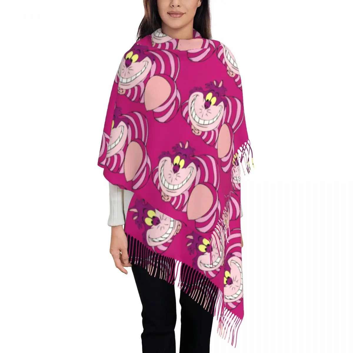 Custom Printed Cheshire Cat Scarf Women Men Winter Fall Warm Scarves Alice In Wonderland Animal Shawl Wrap