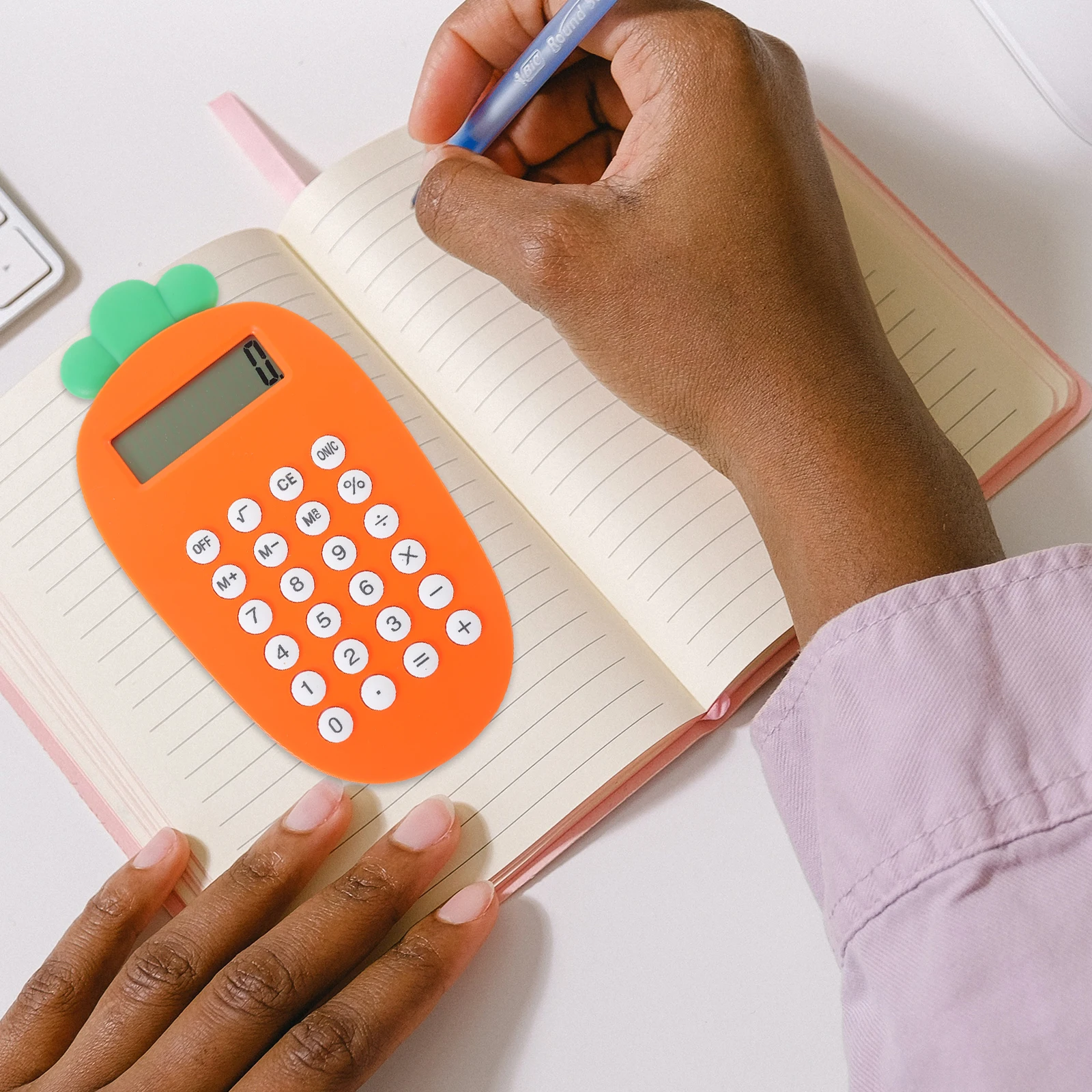 

Solar Calculator Small School Portable Cartoon Shaped Orange Desktop Child Vibrant Electronic Versatile Student Gift