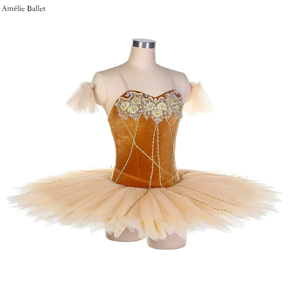 BLL457 Trajes de Ballet preprofesionales con corpiño superior de terciopelo marrón para niños y adultos, vestidos de baile de competición o puesta en escena