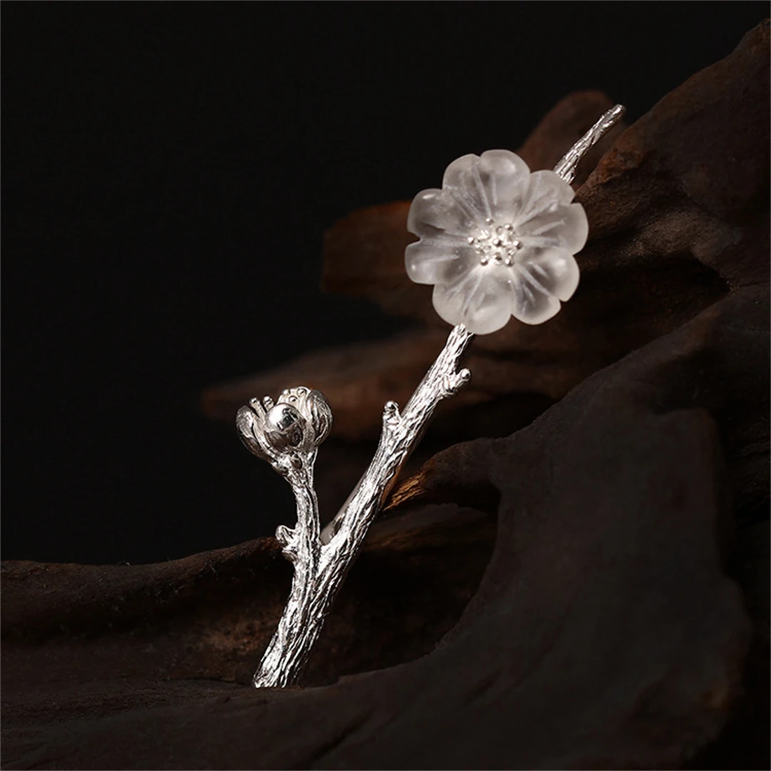 

New S925 Pure Silver Brooch Chinese Style Branch Crystal Plum Blossom Chest Pin Fashion Accessories Original Charm High Jewelry