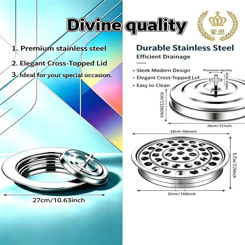Premium quality communion tray  Stainless Steel Plate Set one tray with lid plus a bread plate with lid durable safe