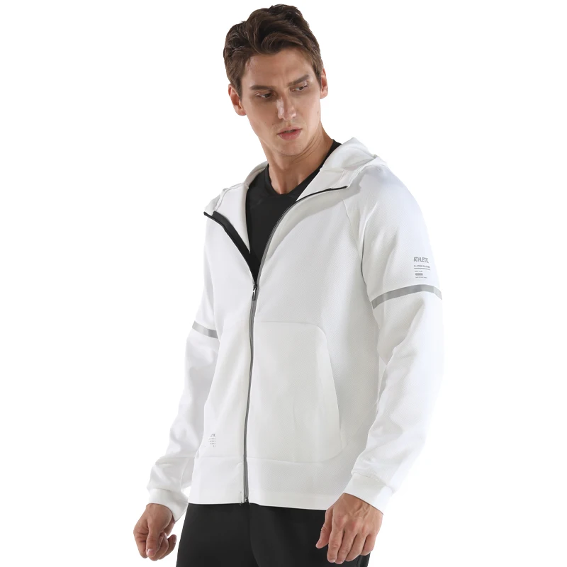 Sweatshirt Men Zipper Sleeve Letter Reflective Gym Running Brand Jackets Casual Patchwork Mesh Polyester Pullover Breather  Coat