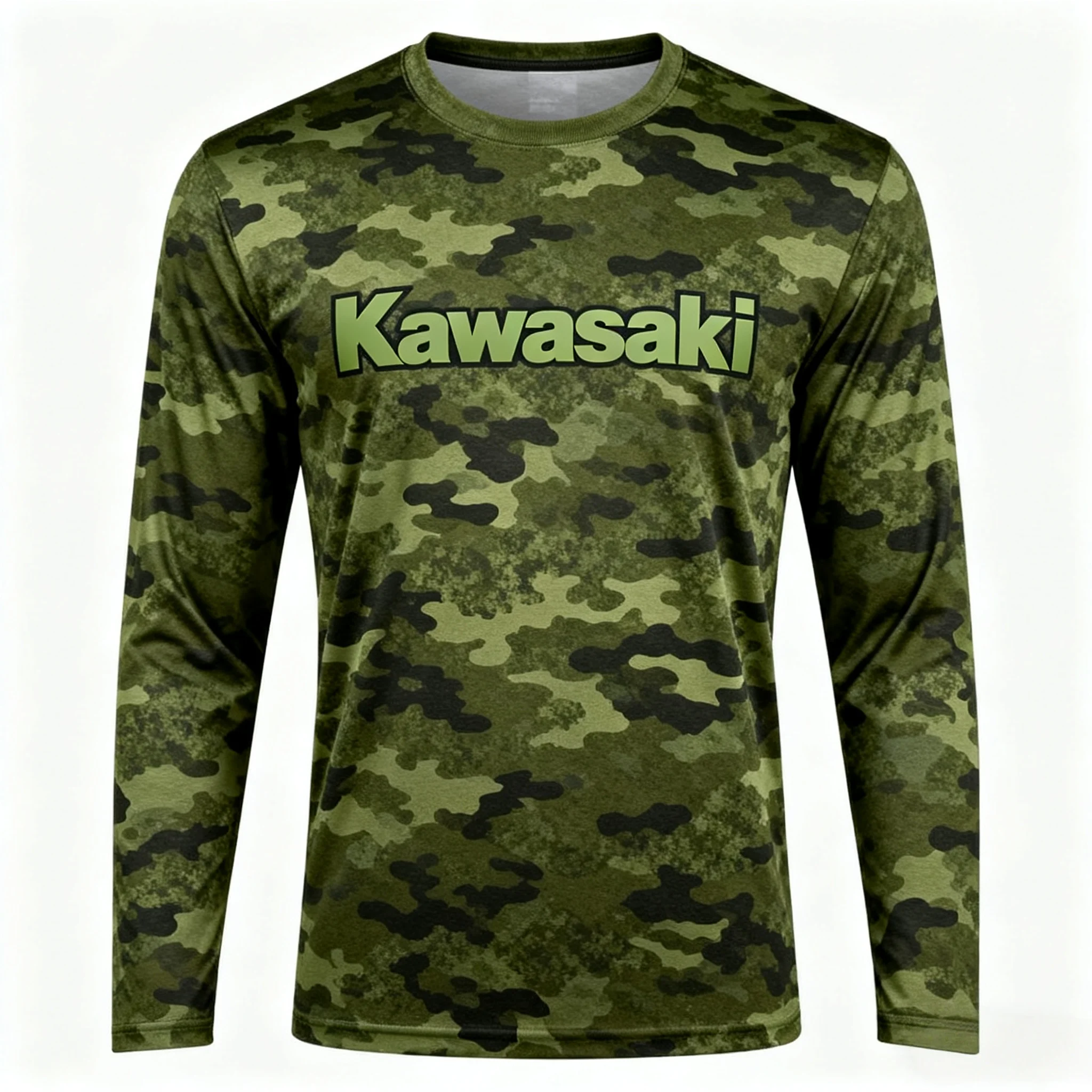 

Kawasaki Motorcycle Camouflage 3D Printed Long Sleeved T-shirt Suitable for Off-road Riding Sports, Breathable Quick Drying Top