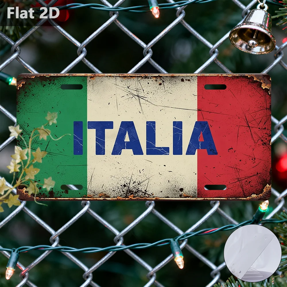 2D Flat, 2D Flat - A Vintage Aluminum Sign Featuring The ITALIA Flag, Measuring 30.48cm by 14.99cm, Perfect for DecoraAluminumg