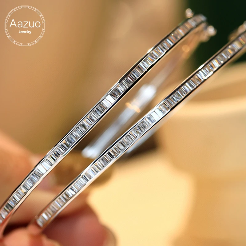 Aazuo White Gold 18K Gold Real Natrual Diamonds 0.8ct Classic Lines Bangle For Woman Upscale Trendy Wedding Engagement Party