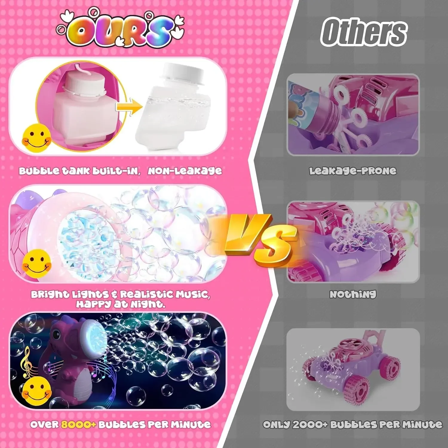 Máquina automática de bolhas de dinossauro, bolhas coloridas com luzes musicais, brinquedos de bolhas, festa ao ar livre, casamento, presentes para crianças