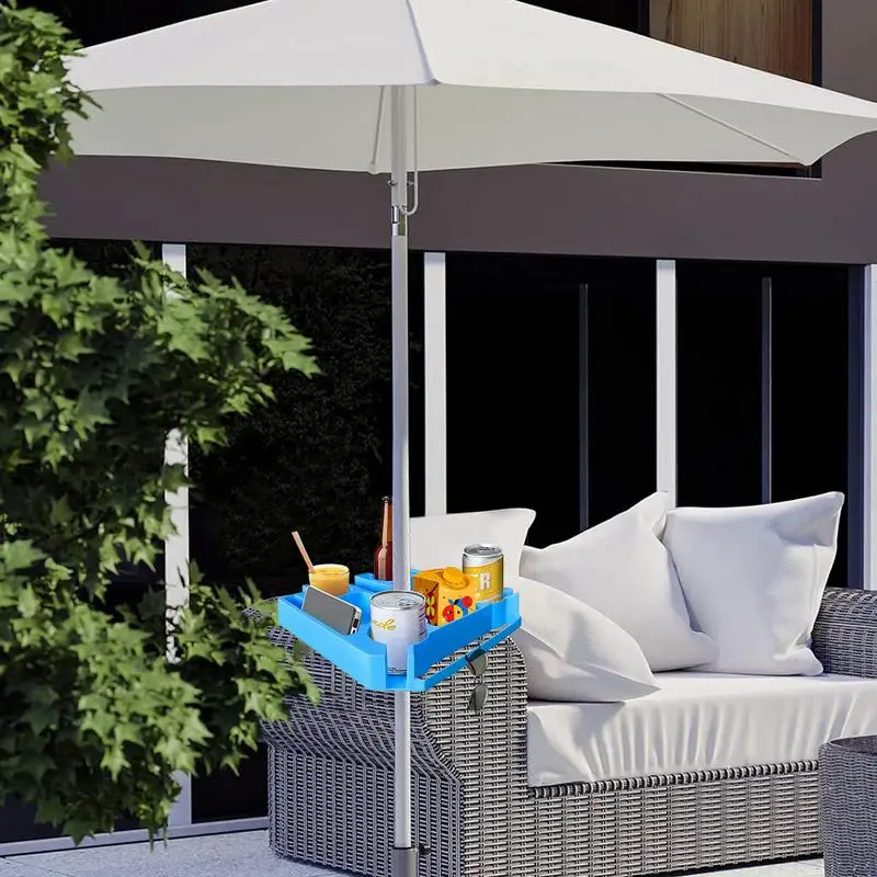 Patio Umbrella Table Tray Portable Table Tray Umbrella Table Included 4 Cup Holders 3 Snack Compartments 3 Sunglasses Holes