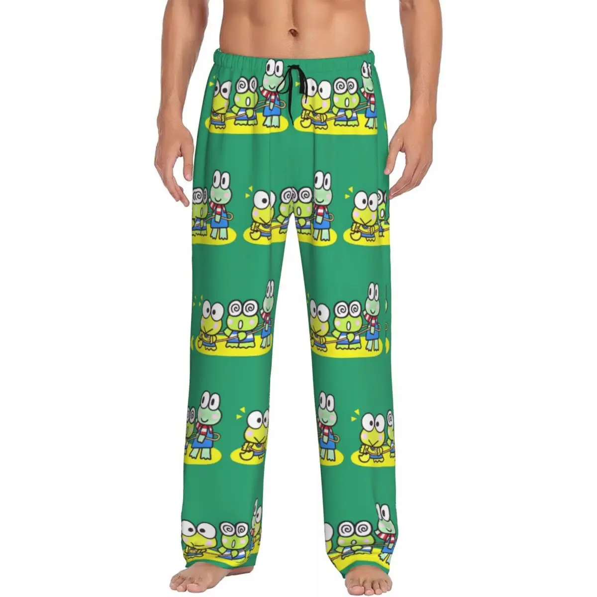 Pantalones de pijama divertidos Keroppi personalizados para hombre, pantalones lindos con estampado de dibujos animados para dormir, ropa de dormir con bolsillos