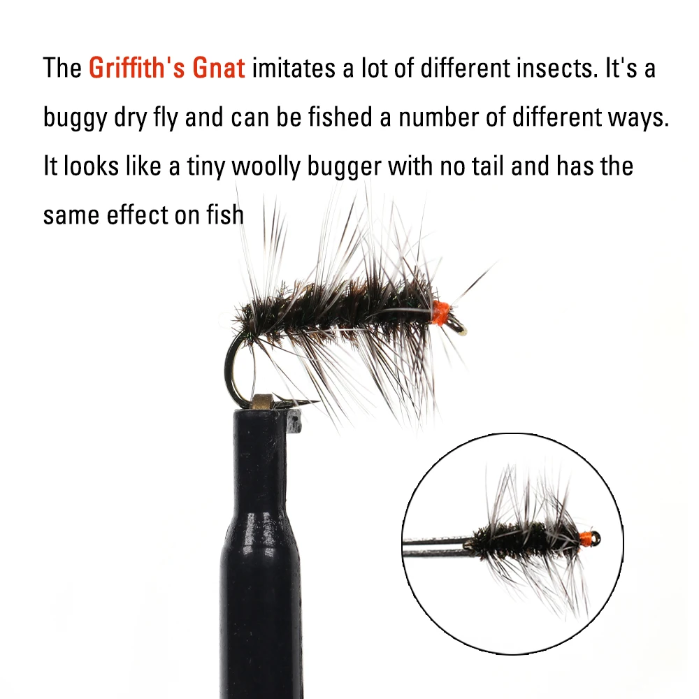 ICERIO 9pcs 14# 16# 18# 10# Dry Fly Griffith Gnat Midge Fly Imitates Insects for Trout Rainbows Steelhead Grayling Fishing Lure