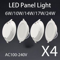 4pcs/lot Recessed LED Downlight Round Panel Light 110V 220V 3000K 4000K 6000K 6W 10W 24W for Home Indoor Lighting Spot