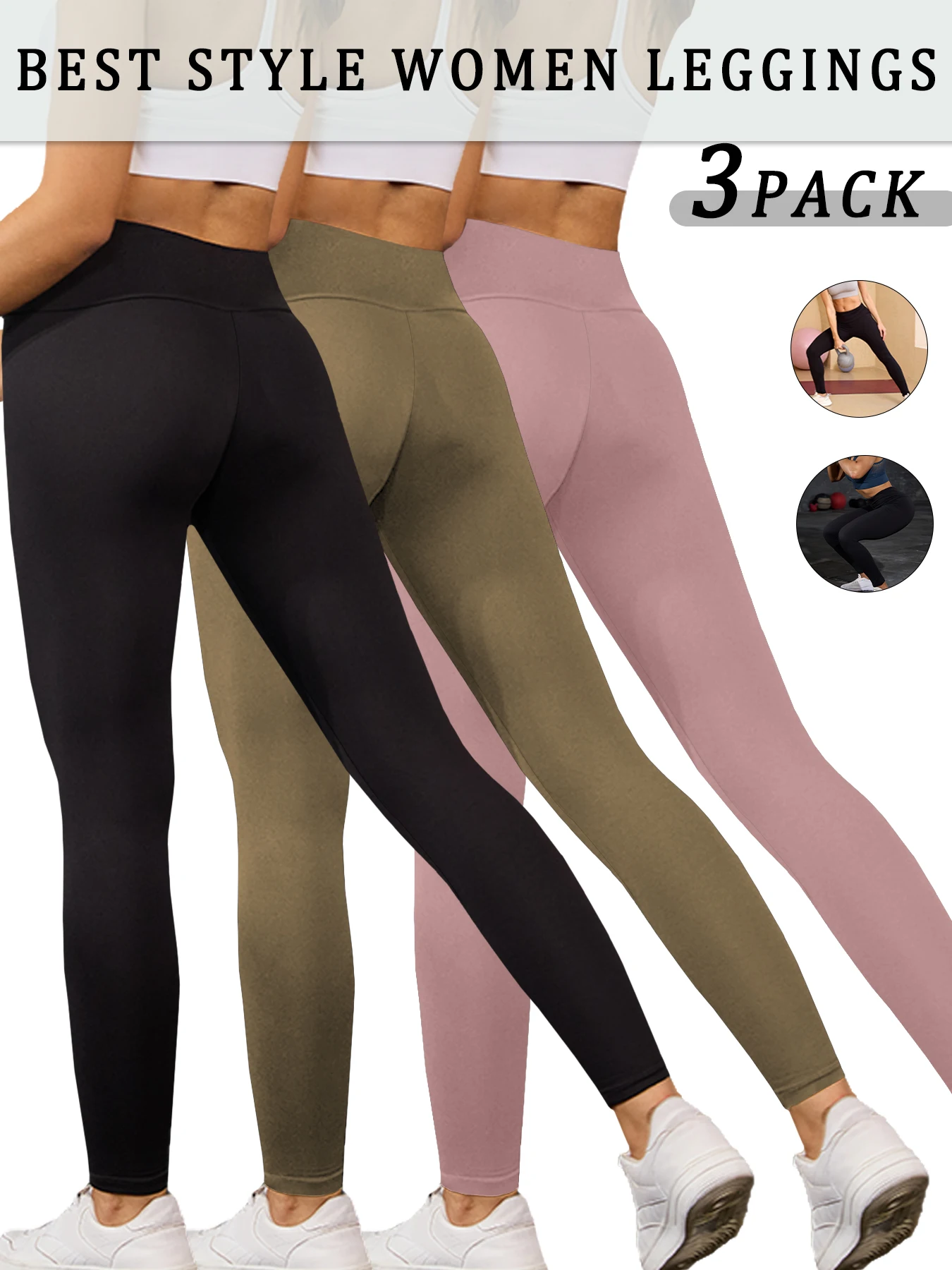 

3 Pack Women's Super Soft Leggings High Waisted Tummy Control No See Through Workout Yoga Running Athletic Push Up Gym Leggings